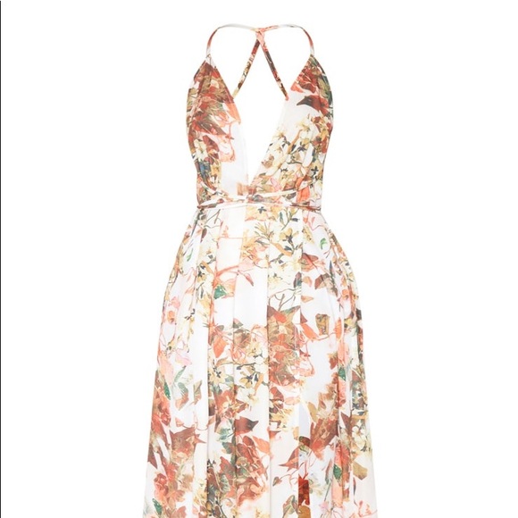 WHITE FLORAL PRINT CHIFFON HALTERNECK MAXI DRESS - Picture 5 of 8
